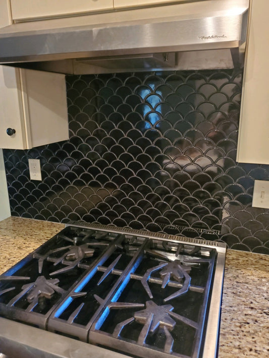 Black Scalloped Tile Backsplash