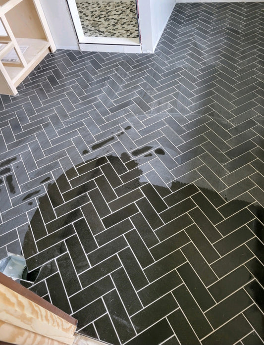 Black Harringbone Bathroom Floor